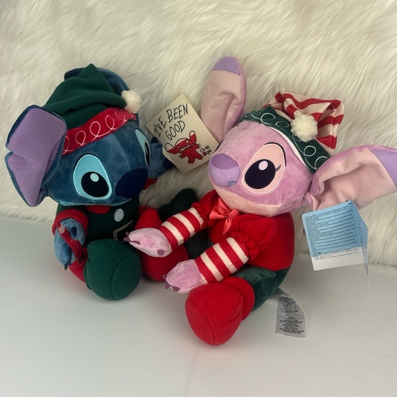 Stitch & Angel Plush Set  Disney Parks Christmas Elf Stitch Holiday Toy New - Picture 2 of 9